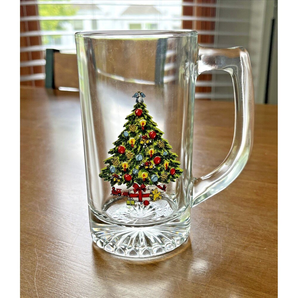Vintage Carlton Sabin - Christmas Tree - Glass Beer Stein Mug with Handle